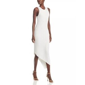 Line & Dot Magnolia Rib Dress Ivory Asymmetrical Hem Sleeveless Midi M